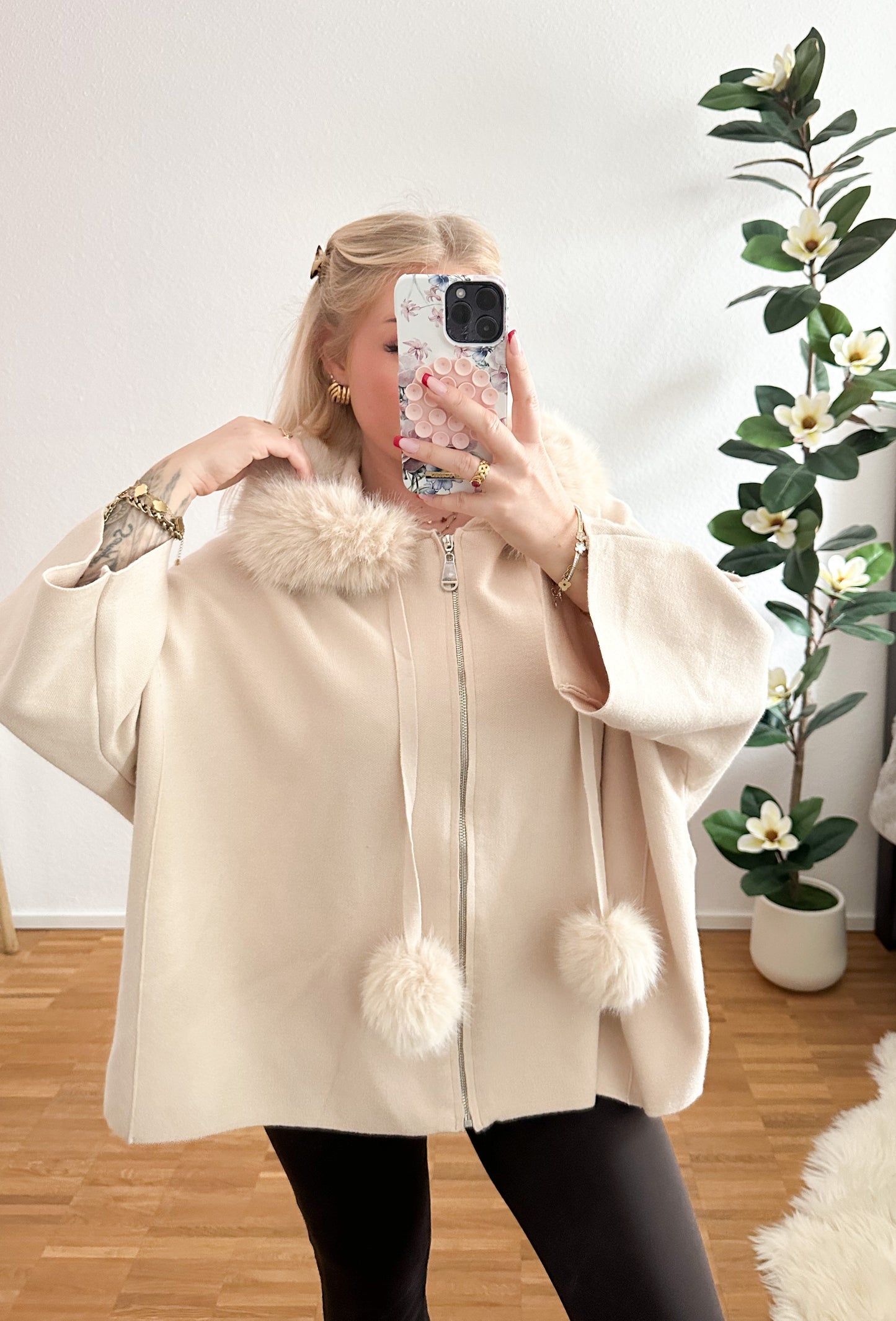 Strickjacke mit kunstfell in 4 Farben super weich