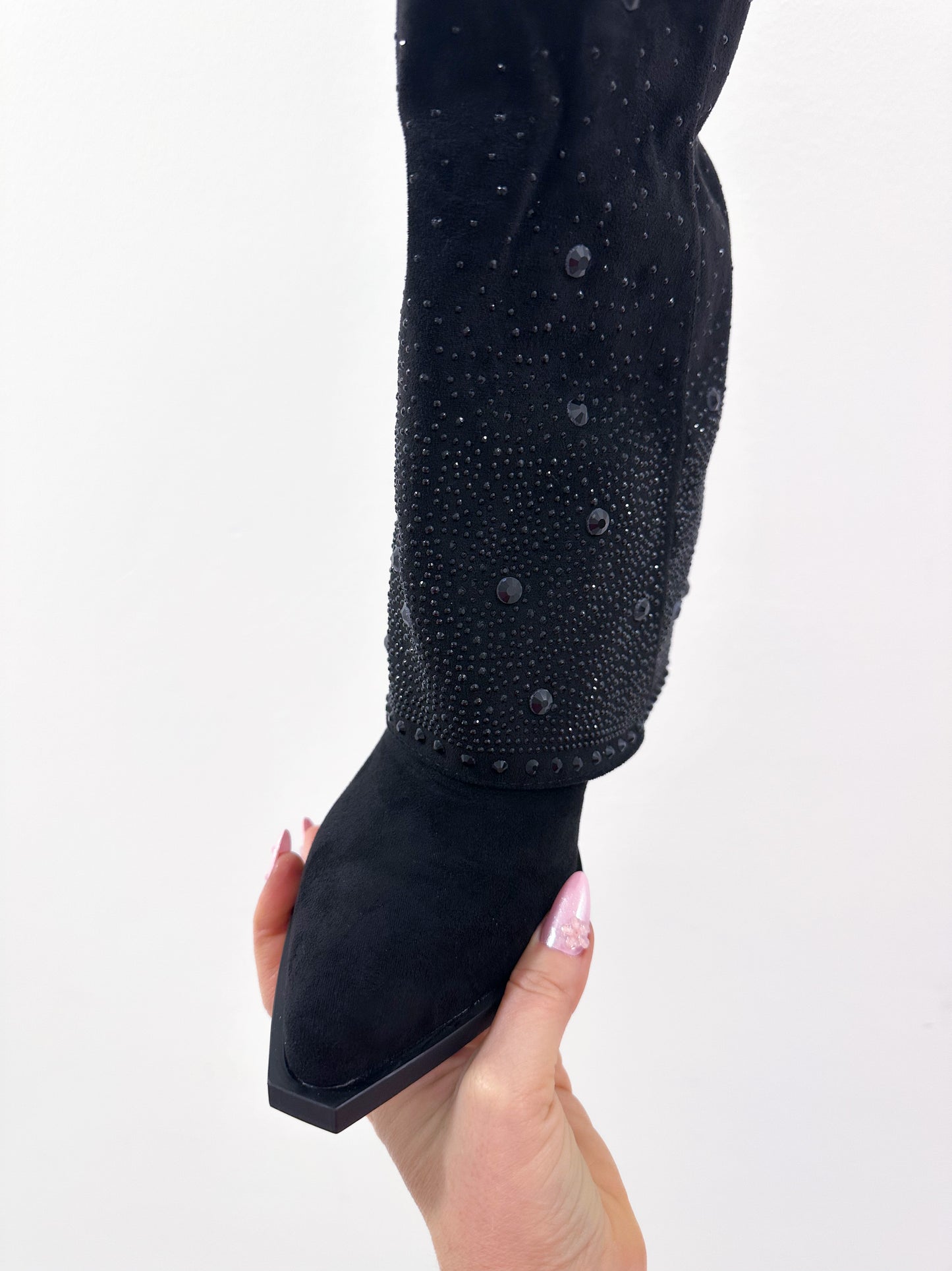 Stiefel Cowboy Wildleder/Kunstleder mit Strass Absatz 7cm