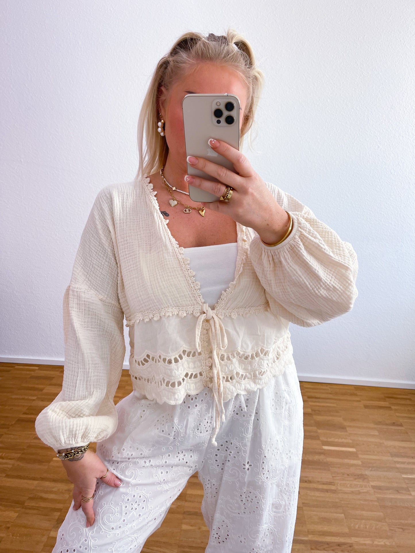 Musselin Bluse Boho Creme