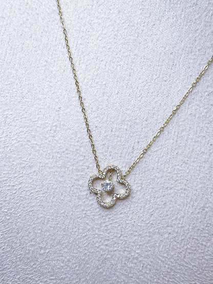 Halskette-Glücksklee Bling Gold&Silber