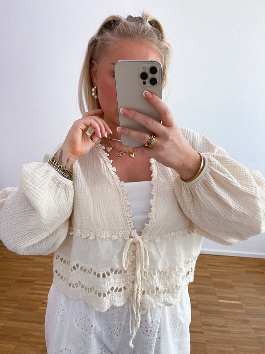 Musselin Bluse Boho Creme