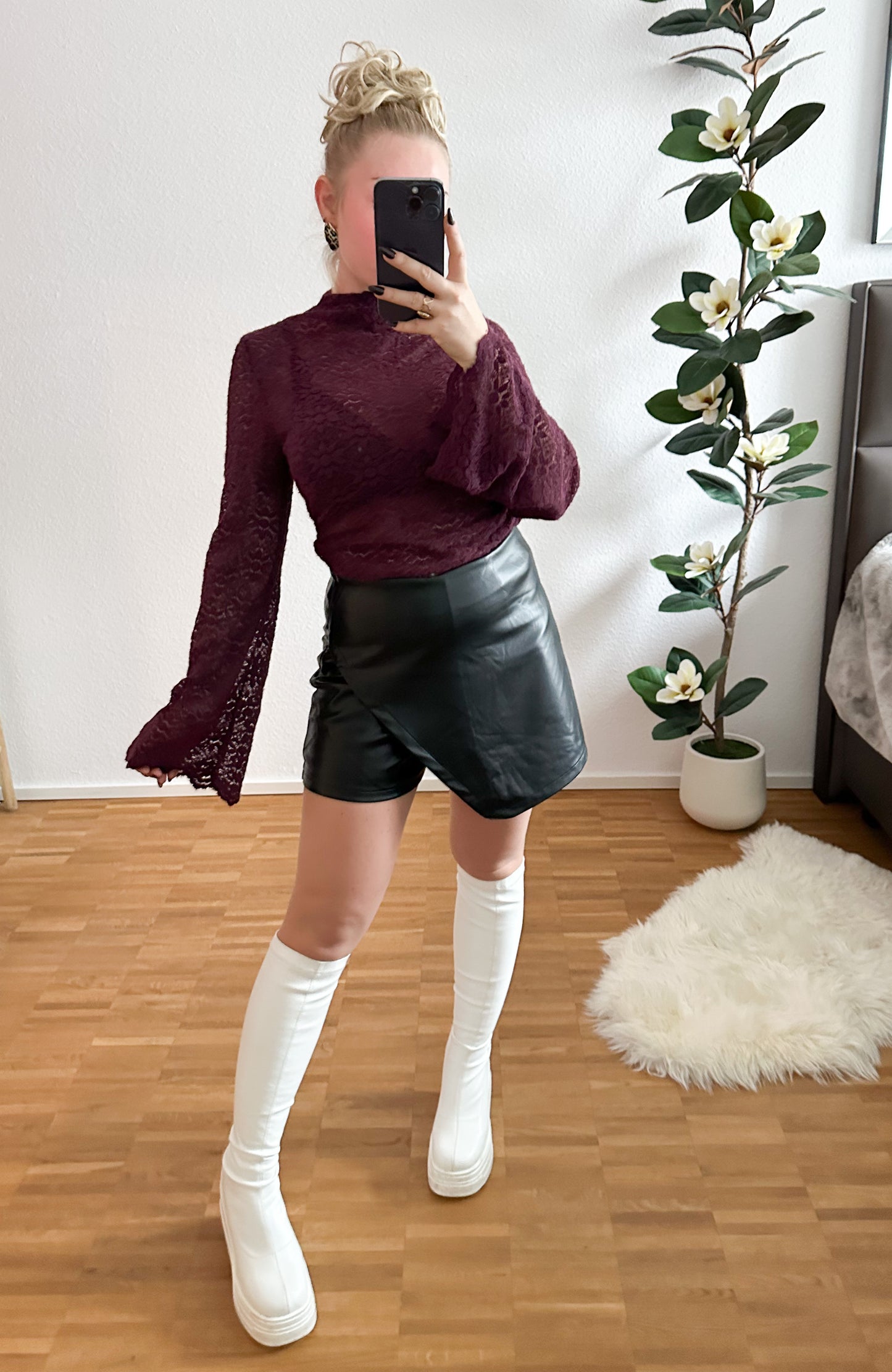 Leder-Shorts mit Rock Optik Skort Lederlook