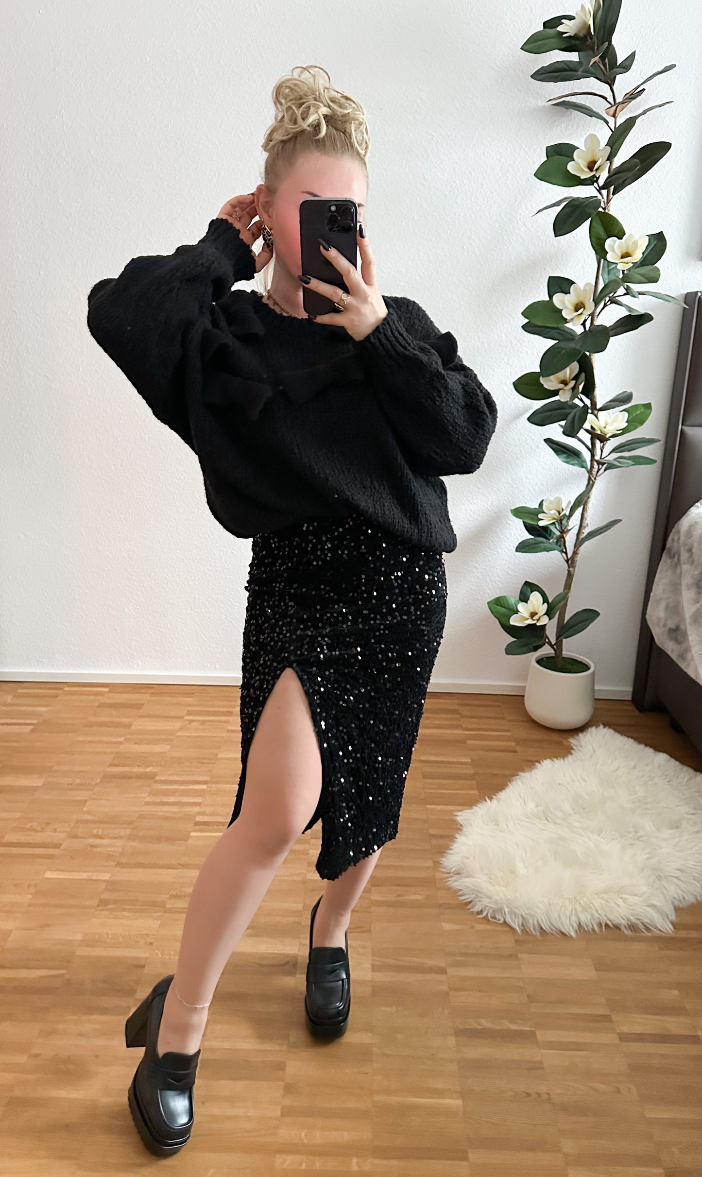 Rock Lang mit Pailletten Teddy super weich und elastisch in zwei Farben