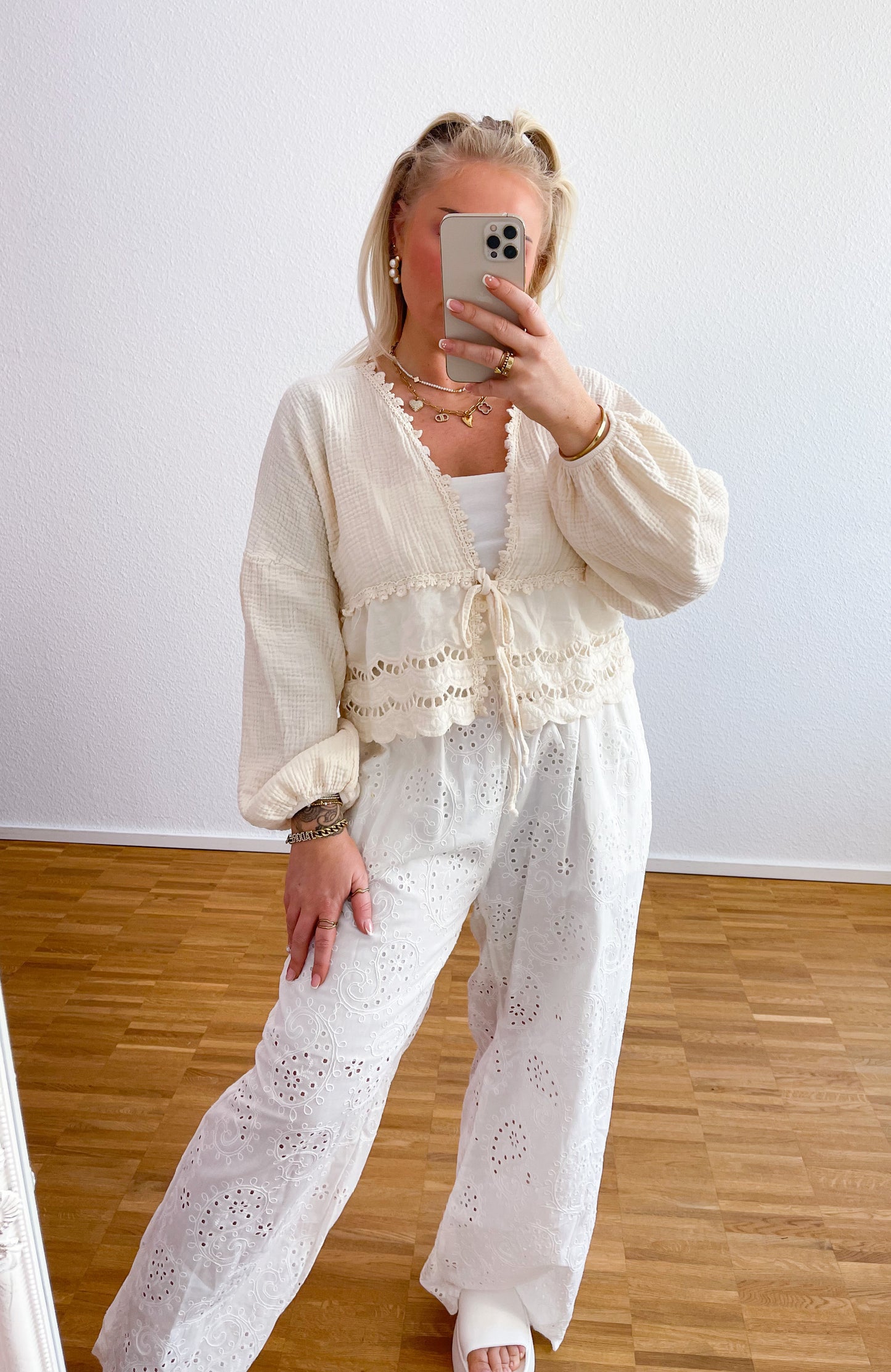 Musselin Bluse Boho Creme