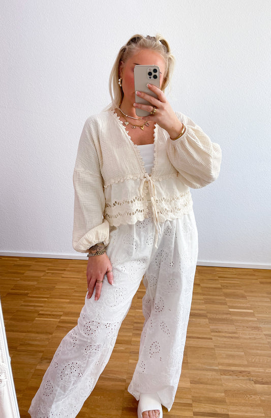 Musselin Bluse Boho Creme