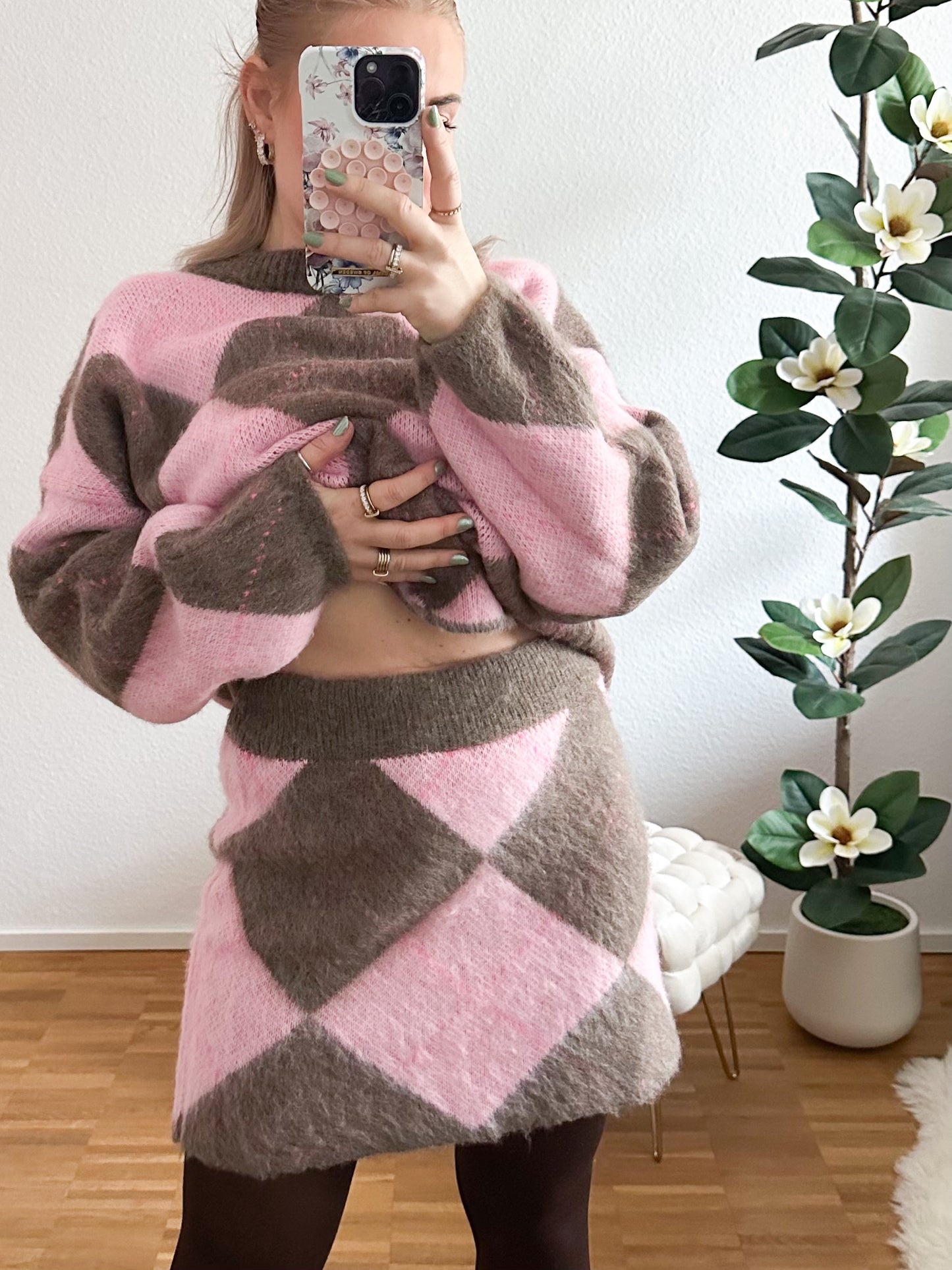 Zwei-Teiler Pastell Pullover mit Rock  in 3 Farben super weich und kuschelig