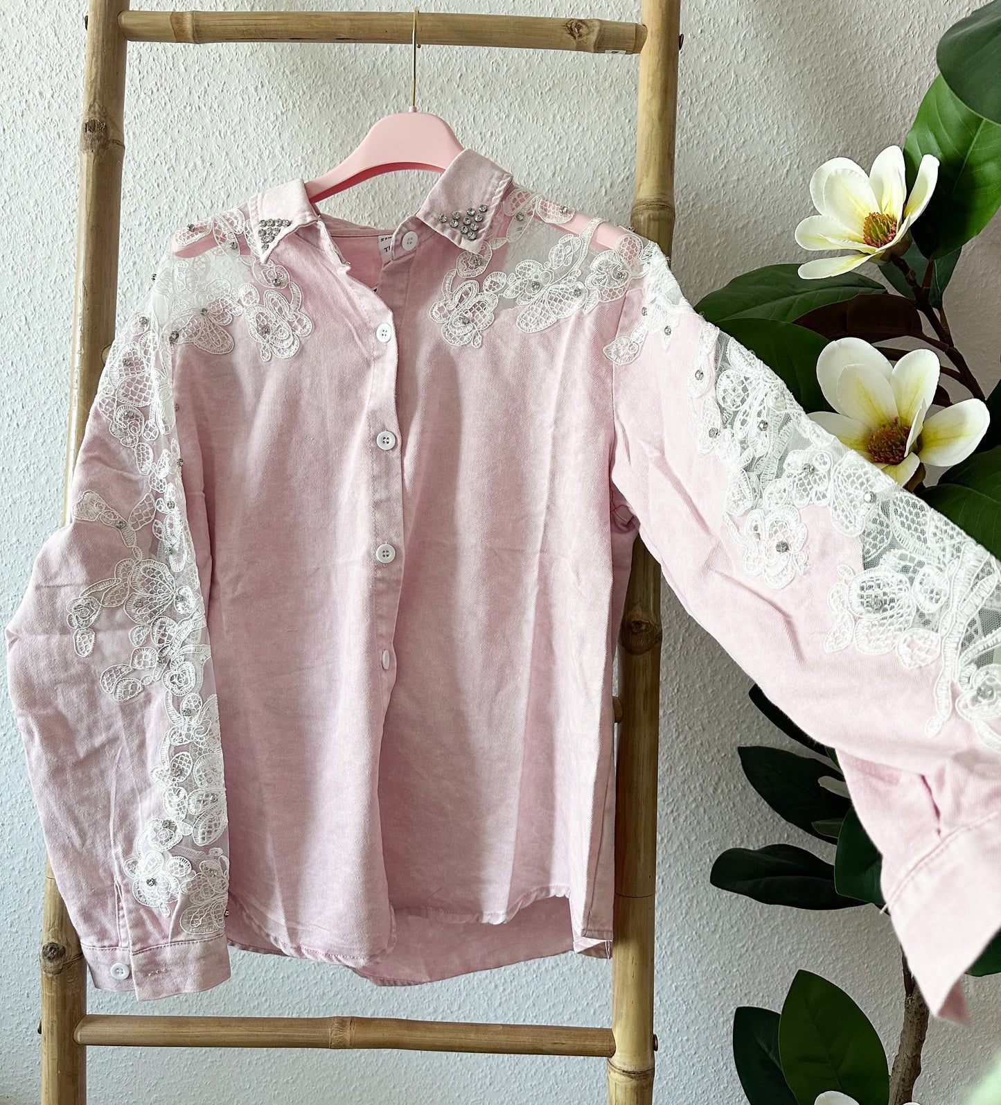 Jeansbluse mit Strass in 3 Farben