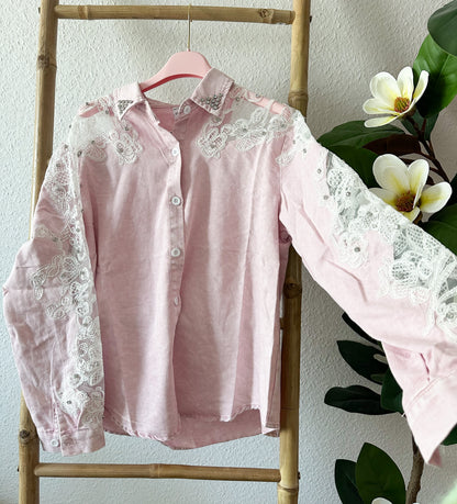 Jeansbluse mit Strass in 3 Farben