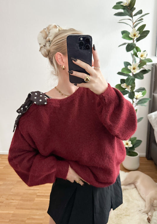 Strickpullover 20% Alpaca mit Schleife super weich und kuschelig in 5 Farben