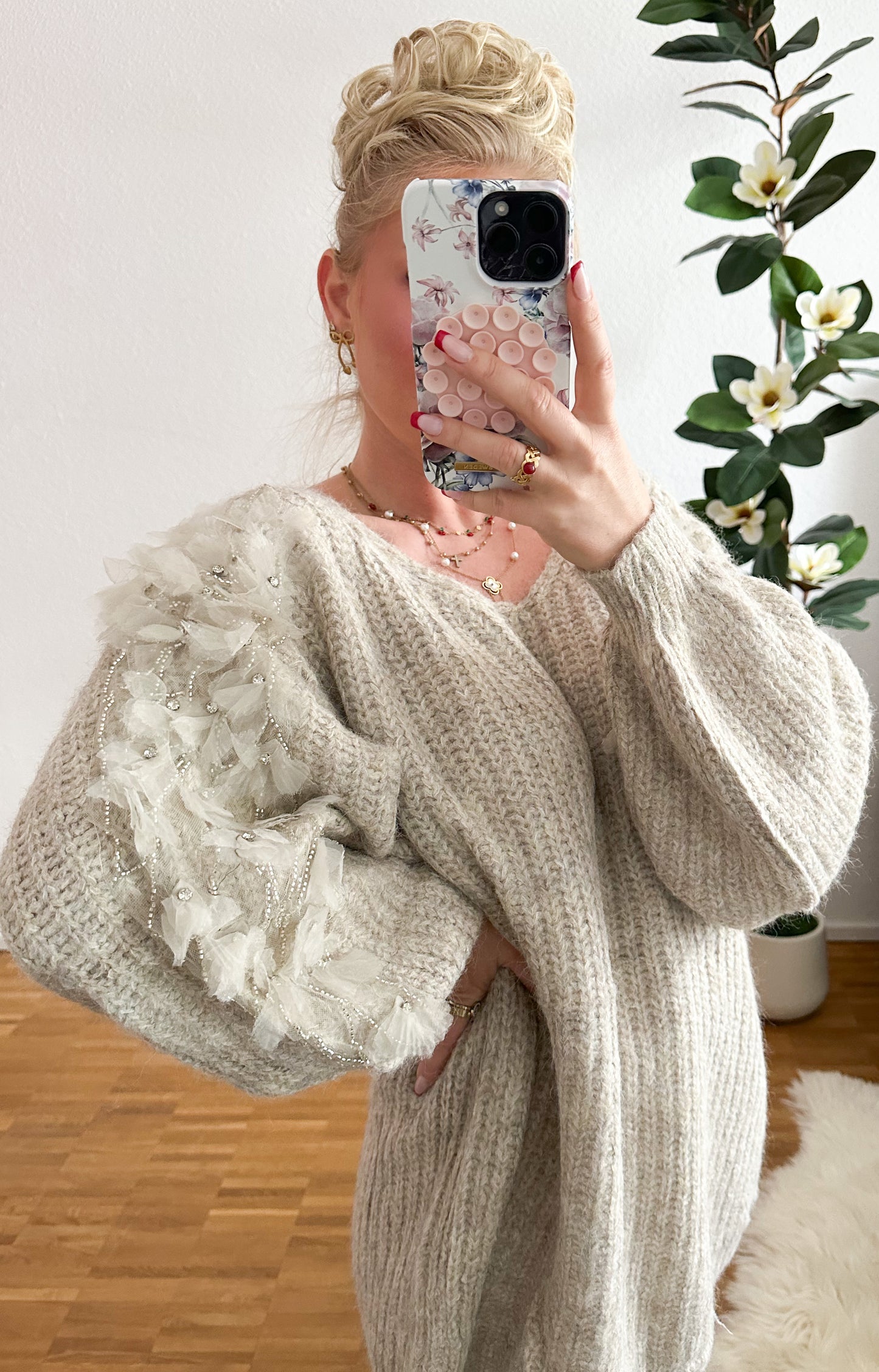 Strickpullover/Kleid Blumen Traum super weich und kuschelig in 4 Farben