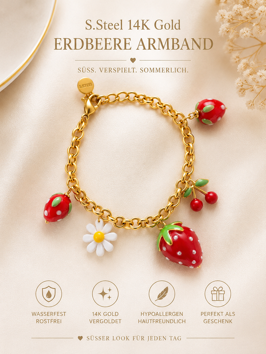 Halskette und Armband Erdbeere 14K Gold