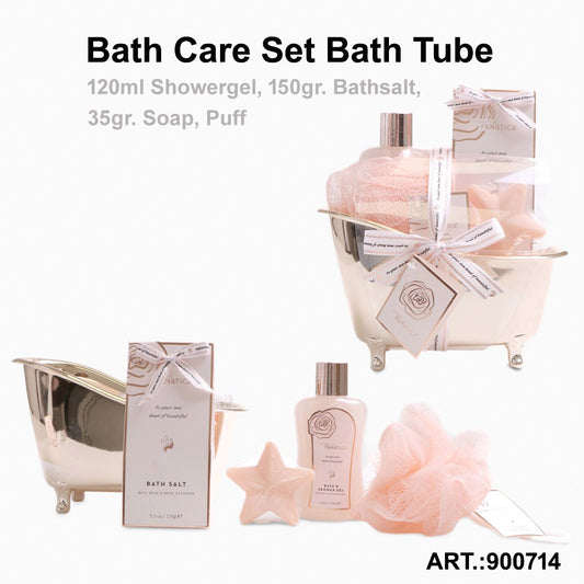Bath Care Set Rosé Showergel Bathsalt Soap and Puff