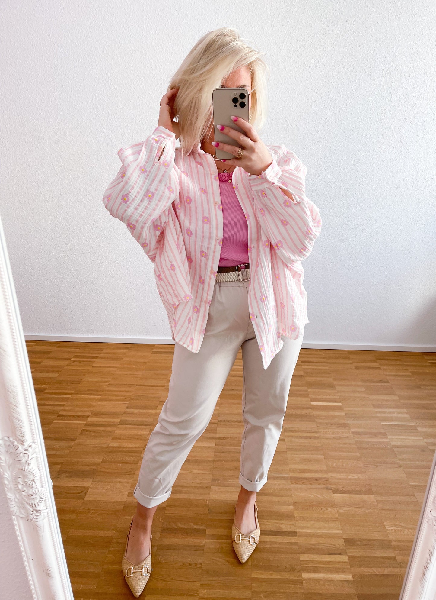 Musselin Bluse Blume in 4 Farben