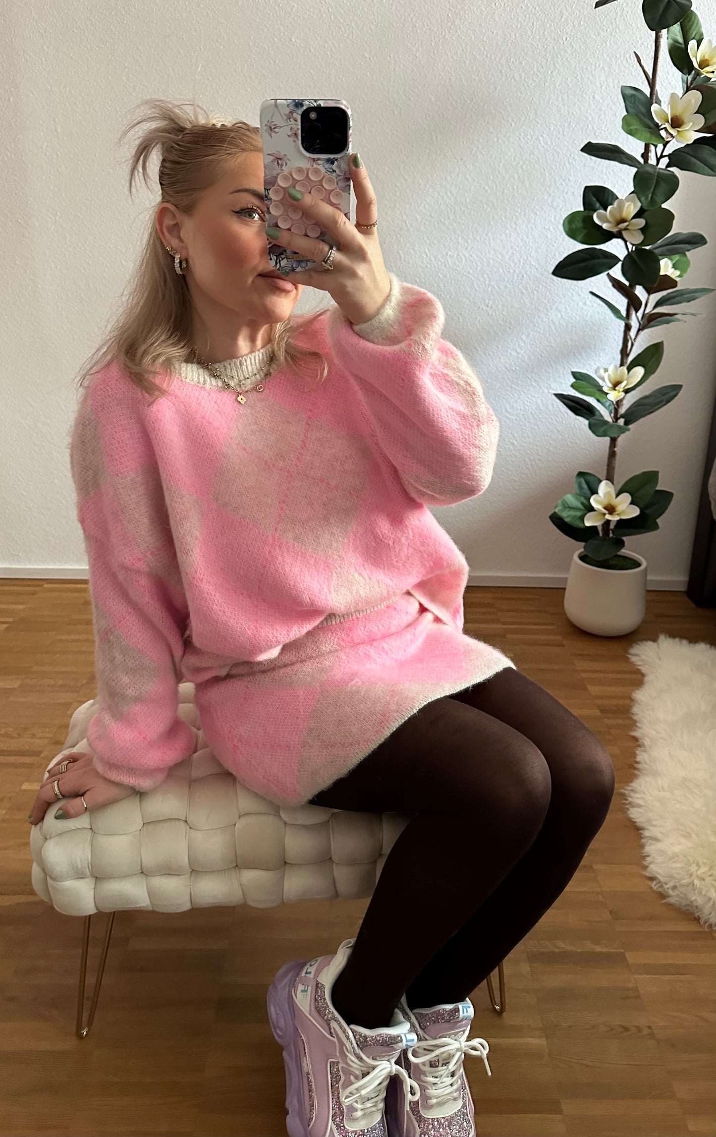 Zwei-Teiler Pastell Pullover mit Rock  in 3 Farben super weich und kuschelig