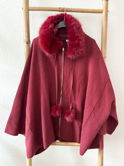 Strickjacke mit kunstfell in 4 Farben super weich