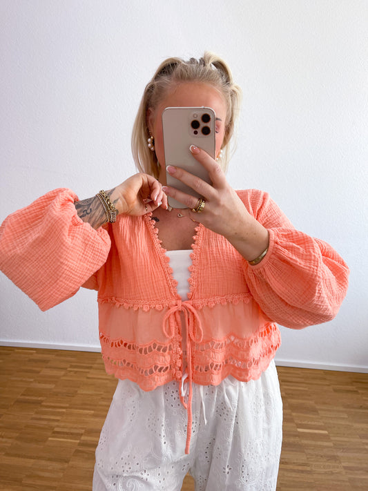 Musselin Bluse Boho Peach