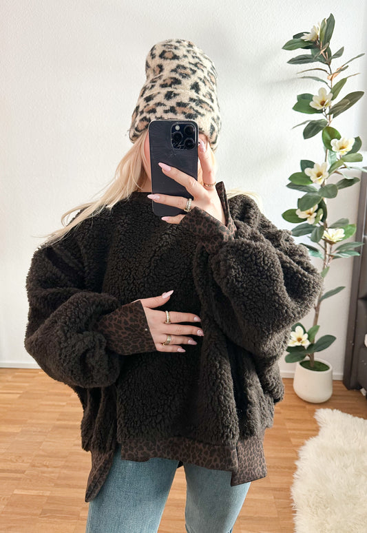 Teddy Pullover Leo Schoko 30% Wolle