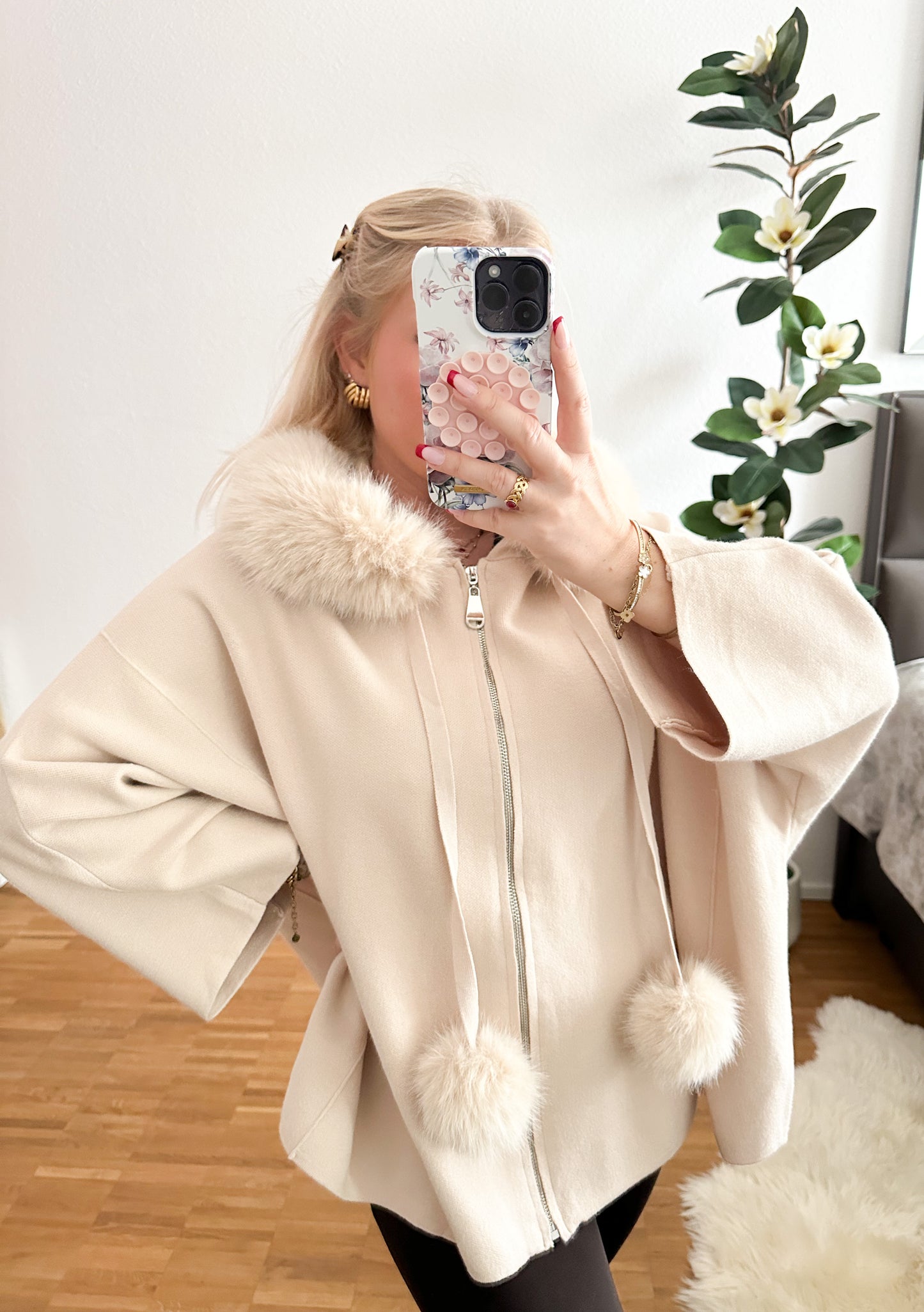 Strickjacke mit kunstfell in 4 Farben super weich