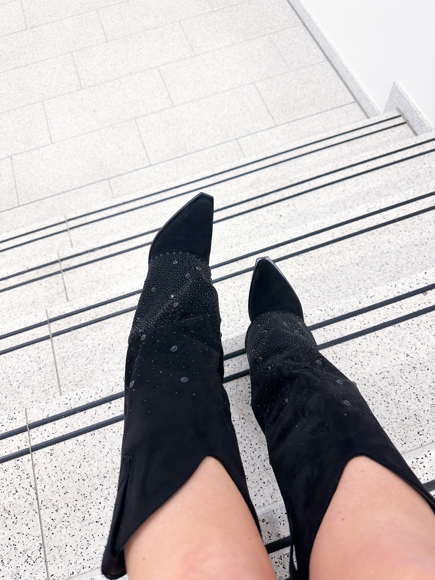 Stiefel Cowboy Wildleder/Kunstleder mit Strass Absatz 7cm