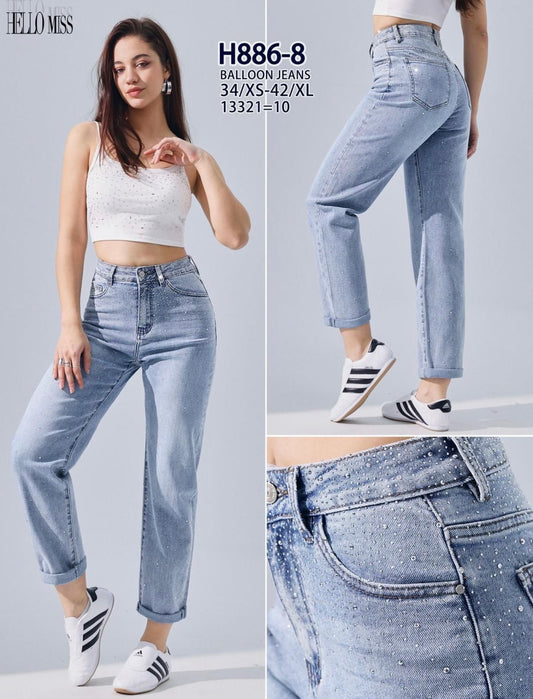 Jeanhose Balloon Hello Miss in 2 Farben super Stretch mit Strass