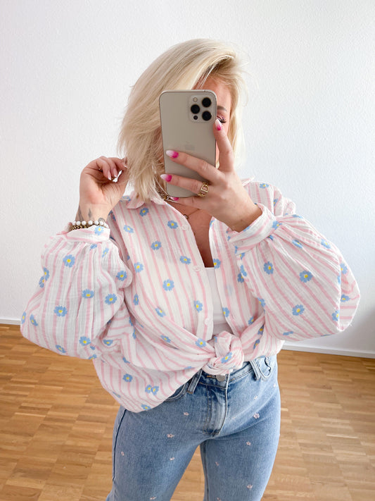Musselin Bluse Blume in 4 Farben