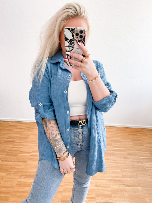 Blusenhemd-Jeansblau
