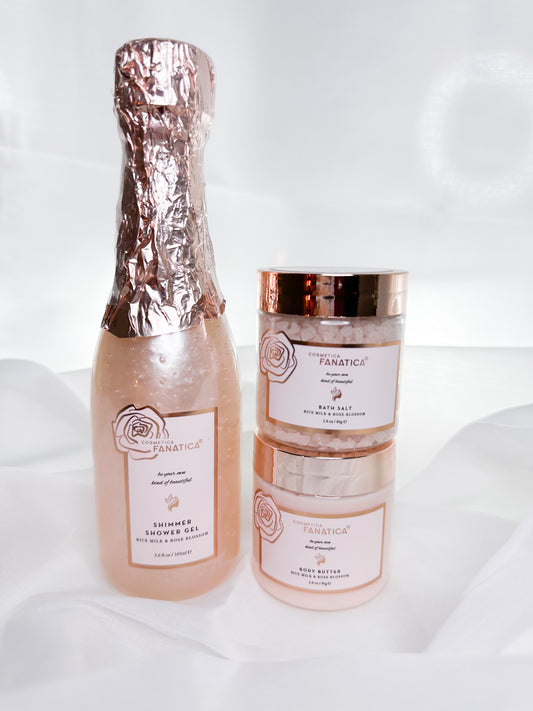Bath Care Set Rose Shimmer Showergel Body Butter and Bathsalt