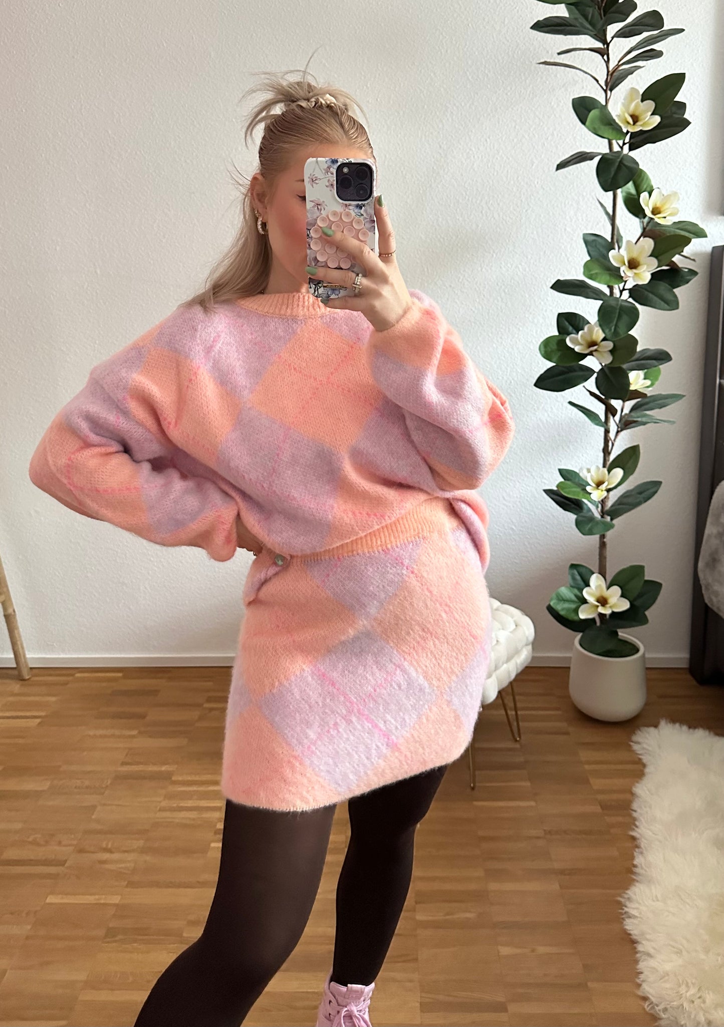 Zwei-Teiler Pastell Pullover mit Rock  in 3 Farben super weich und kuschelig